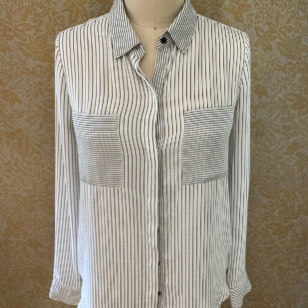 Striped Button-Up Blouse with Trendy Details